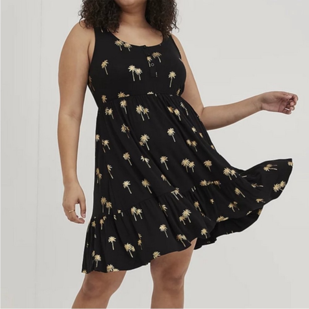 Torrid 5X Black Palm Tree Midi Dress Pockets Soft Knit Sleeveless Boho Vacation